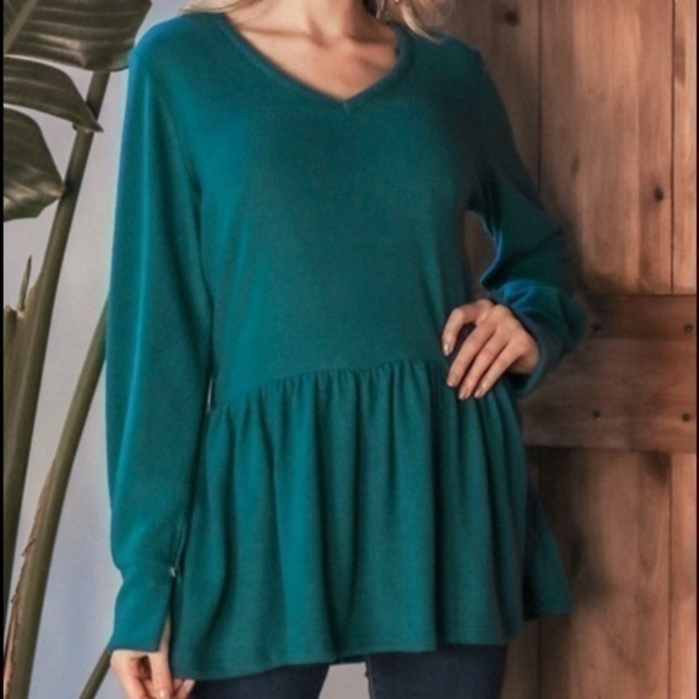 NWT Milly Penzance soft brushed peplum tunic top V-neck deep teal 1X